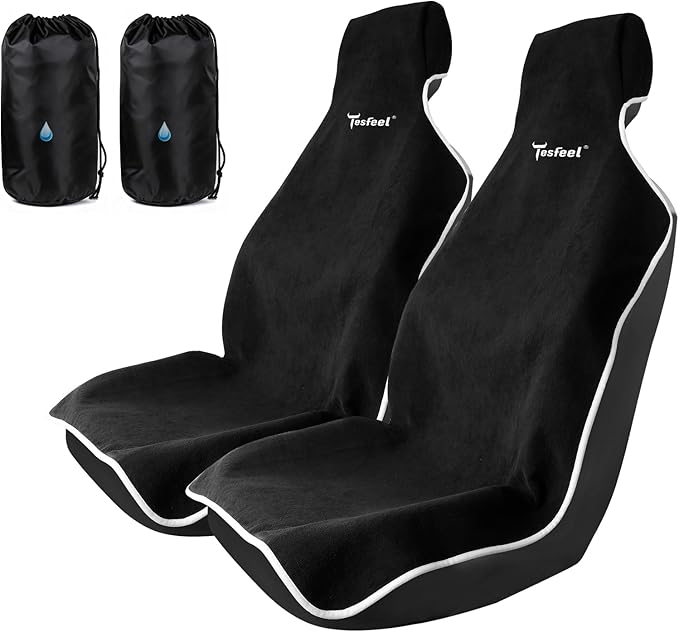 Car Seat Cover Towel, Waterproof Terry Cloth Car Seat Cover Universal Fit for Cars, SUVs, Pickups, Washable Car Seat Protector Brand Customized(Black,2pcs)