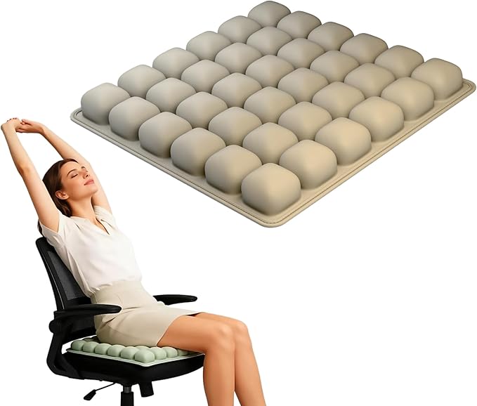3D Air Cushion, A Pressure-reducing and Shock-Absorbing Seat Cushion, Suitable for Office Chairs, Car Seats, Wheelchairs, Helps Relieve Tailbone Pain and Prevent Hemorrhoids (Khaki, 36airbag)