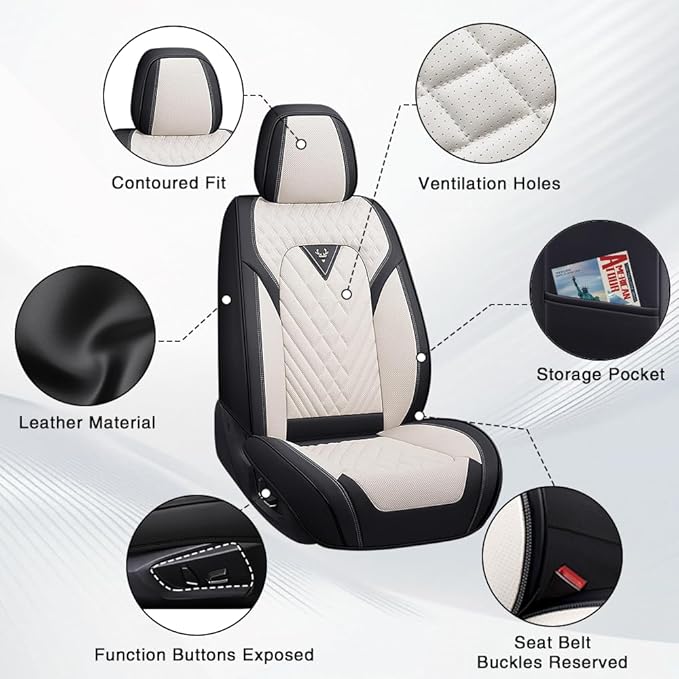 Fit for Dodge Dakota Seat Covers 2000-2011, Nappa Leather, 360° Full Protection, Thick Padding & Memory Foam, Waterproof & Stain-Resistant Car Seat Cover (Full Set,Cream White)