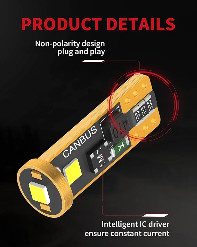 LASFIT 194 LED Bulb 6000K White, T10 168 2825 W5W LED Replacement Light Bulbs, For Dome Map Light, Door Light, Courtesy Light, License Plate Light, Trunk Light, Super Bright (Pack of 10)