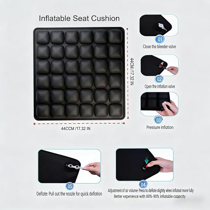 3D Air Cushion, A Pressure-reducing and Shock-absorbing Seat Cushion, Suitable for Office Chairs, Car Seats, Wheelchairs, Helps Relieve Tailbone Pain and Prevent Hemorrhoids (Purple, 36airbag)