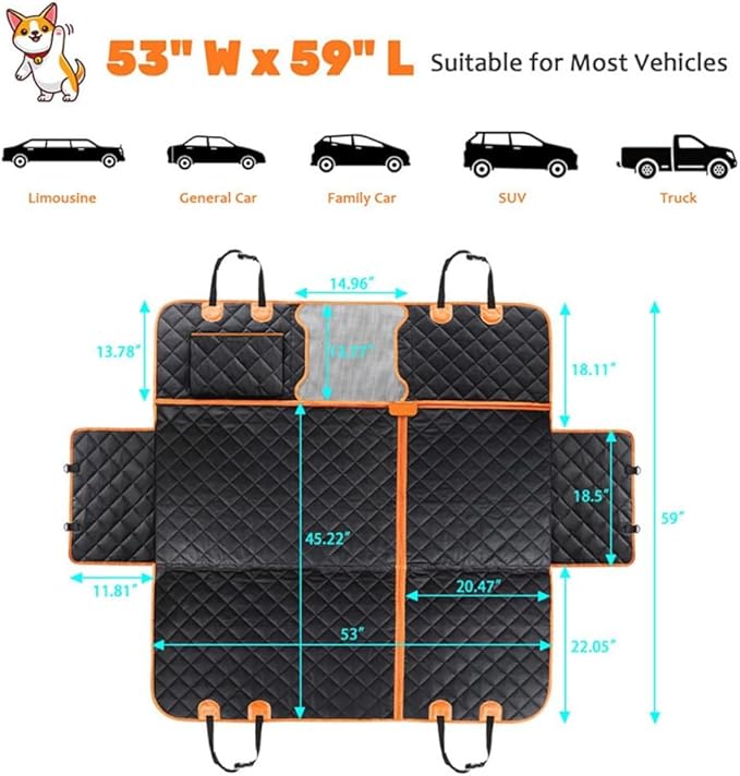 M/P Dog car seat Cover for Pets 100% Waterproof Seat Cover Hammock with Mesh Window 600 D Heavy Duty Scratch Proof Nonslip Durable Soft Back seat Cover for Cars Trucks and SUVs seat Covers
