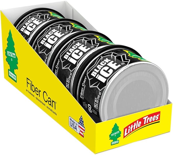 LITTLE TREES Car Air Freshener | Fiber Can Provides Long Lasting Scent for Auto or Home | Recycled Fiber | Black Ice, 4 Air Fresheners