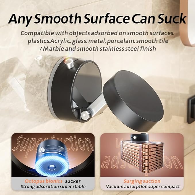 Multi-Surface Magnetic Phone Holder Mount-Foldable Telescopic Vacuum Suction with 360° Dual-Axis Adjustable Stand for Car/Wall/Mirror,Compatible iPhone 12-17 Pro Max & Android(Strong Neodymium Magnet)