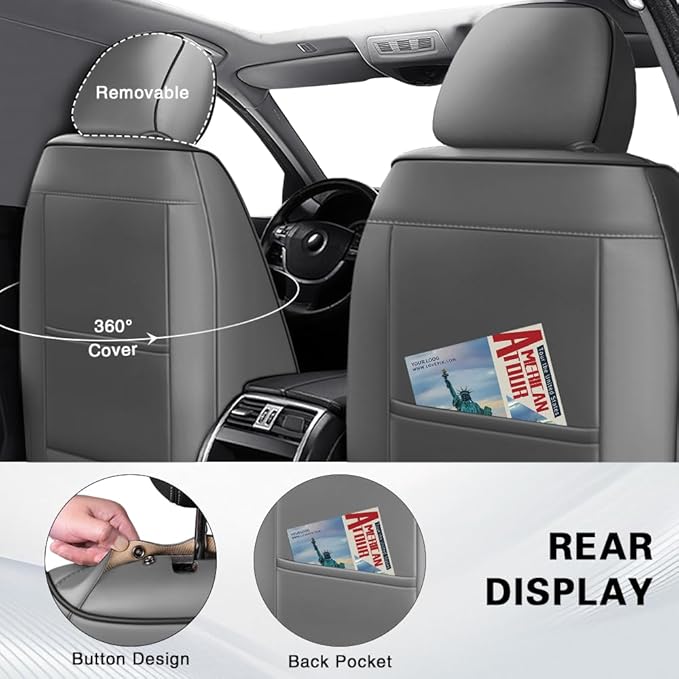 Fit for Dodge Dakota Seat Covers 2000-2011, Nappa Leather, 360° Full Protection, Thick Padding & Memory Foam, Waterproof & Stain-Resistant Car Seat Cover (Full Set,Gray&Black)