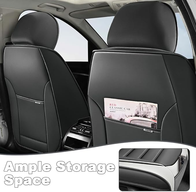 5 Seat Covers Fit for Acura ILX 2013-2022, Waterproof Premium Leather Automotive Accessories Seat Protectors Seat Cushions Wear-Resistant Car Seat Covers（Gray&White,Full Deluxe）