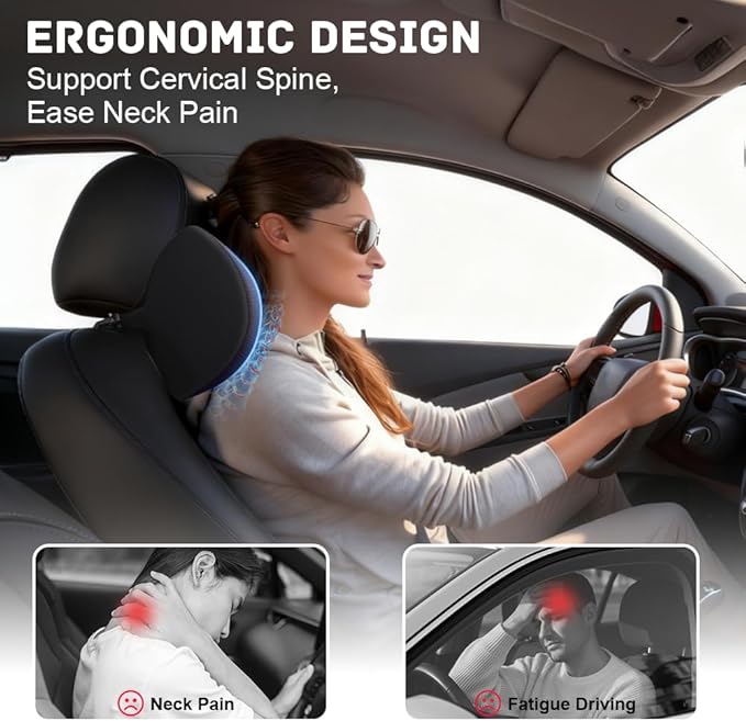 2Pack Car Neck Pillow - No Pressure & Odorless Memory Foam Car Headrest Pillow for Pain Relief, Ergonomic Support with Adjustable Strap & Breathable Removable Cover, Universal Fit(Purple)