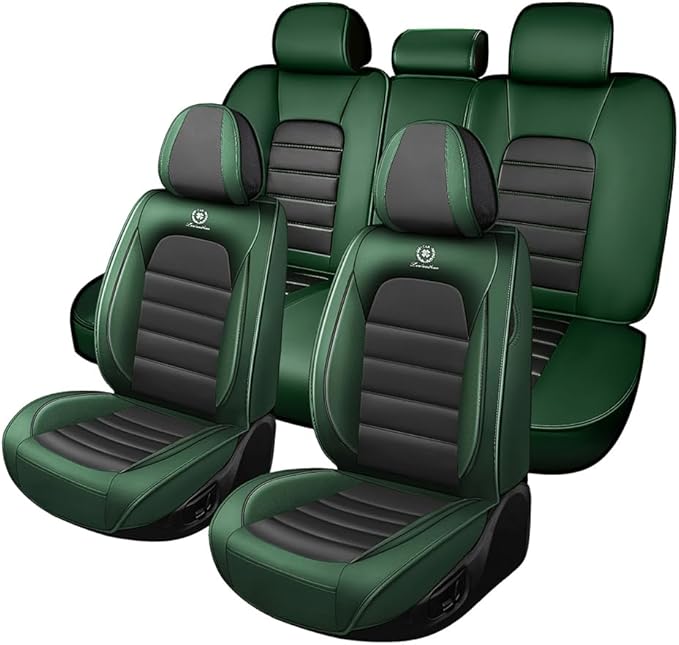 5 Seat Covers Fit for Acura ZDX 2024, Waterproof Premium Leather Automotive Accessories Seat Protectors Seat Cushions Wear-Resistant Car Seat Covers（Black&Green,Full Set）