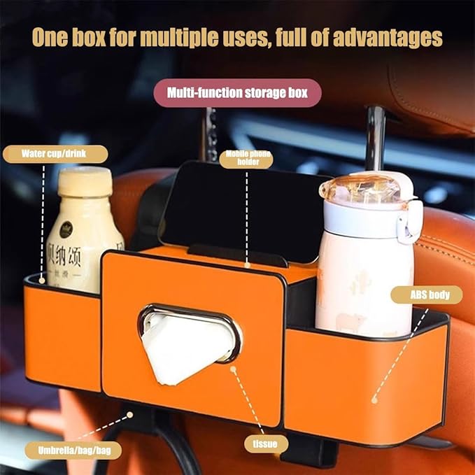 3-in-1 Car Backseat Organizer–Keep Your Ride Clean Organized, Car Organizers and Storage Box Behind Seat, Multifunctional Hanging Cars Organizer and Storage Box with Cup Holder & Tissue Boxs (White)