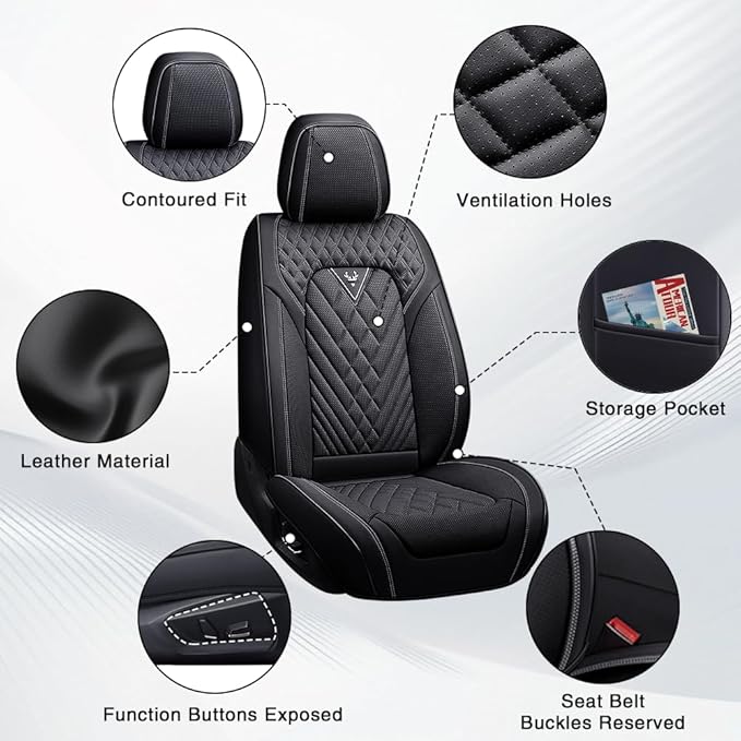 Fit for Dodge Dakota Seat Covers 2000-2011, Nappa Leather, 360° Full Protection, Thick Padding & Memory Foam, Waterproof & Stain-Resistant Car Seat Cover (Full Set,Black)