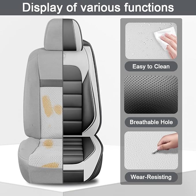 2 Seat Covers Fit for Acura ZDX 2024, Waterproof Premium Leather Automotive Accessories Seat Protectors Seat Cushions Wear-Resistant Car Seat Covers（Gray&White,Front Only）