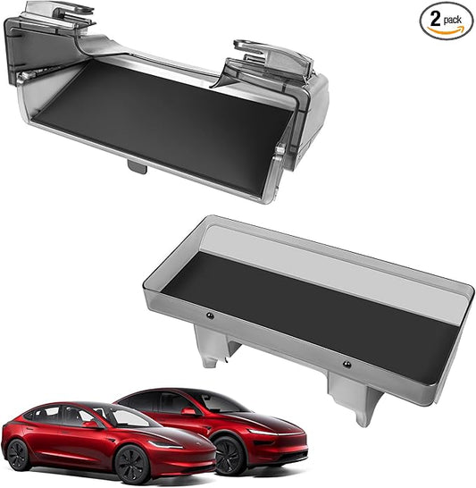 Under Screen Storage Organizer for 2026 New Model Y Juniper,[Retractable & Tool-Free] Under Screen Storage Box with Behind Screen Tissue Holder Compatible with Tesla 2025-2026 Model Y Juniper