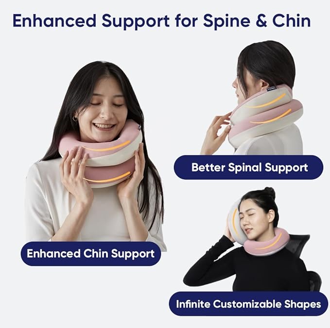 Vesta Loop Neck Pillow for Travel, Spiral Wrapping Design for Enhanced Chin & 360º Support, S-Shape Memory Foam Airplane Pillow for Flight, Office, and at Home (Heavenly Pink, S-Shape (Pack of 1))