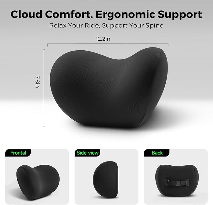 BEBAS Memory Foam Car Headrest Pillow - Breathable Neck Support Pillow for Driving, Universal Fit Cars/SUVs/Tesla/Toyota & Office Chair, Removable Cover (Black, 1-Pack)