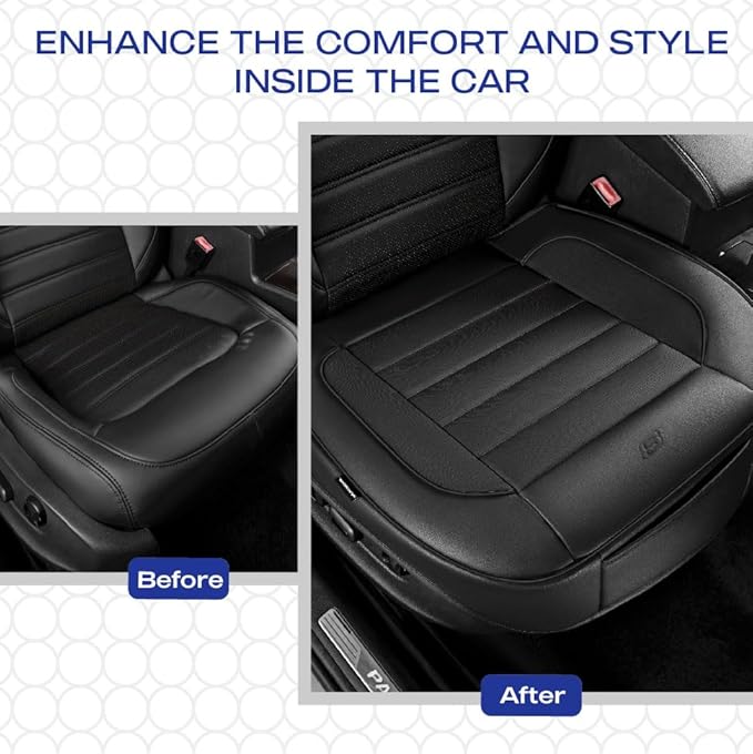 Skechers Car Seat Cover,Memory Foam Faux Leather Front Bottom Seat Cushion Cover,Universal Anti-Slip and Wrap Around The Bottom with Storage Bags,Suitable for Most Cars,Vans,Trucks, SUV -1 Piece,Black