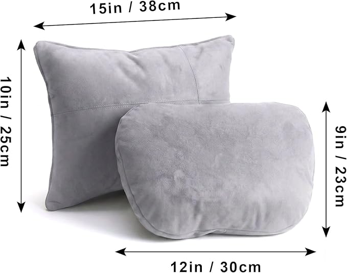 2PCS Car Pillow for Car Neck Pillow for Driving Seat Lumbar Support Soft Cushion with Extra Filling Accessories Back Support for Travel Nap and Trips Sleeping (Grey, Head and Lumbar)