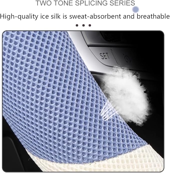 38cm Car Steering Wheel Cover, Universal 15 inch, Microfiber Breathable Ice Silk, Anti-Slip, Odorless, Easy to Install, Blue and White Contrast Design, Cute Cat for Girls, Ladies, Women