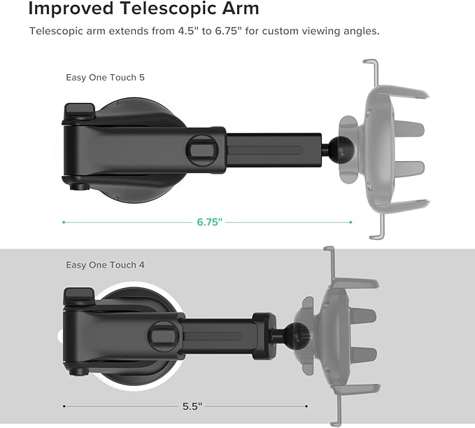 iOttie Easy One Touch Signature Dashboard & Windshield Universal Car Mount Phone Holder Desk Stand with Suction Cup Base and Telescopic Arm for iPhone, Samsung, Google, More Smartphones