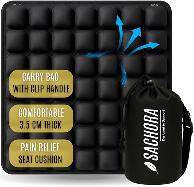 Inflatable Travel Seat Cushion for Airplane & Office – Airplane Seat Cushion for Long Flights, Portable Seat Pad for Plane Travel, Tailbone & Lower Back Pressure Relief