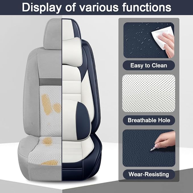 5 Seat Covers Fit for Acura ILX 2013-2022, Waterproof Premium Leather Automotive Accessories Seat Protectors Seat Cushions Wear-Resistant Car Seat Covers（Blue&White,Full Deluxe）