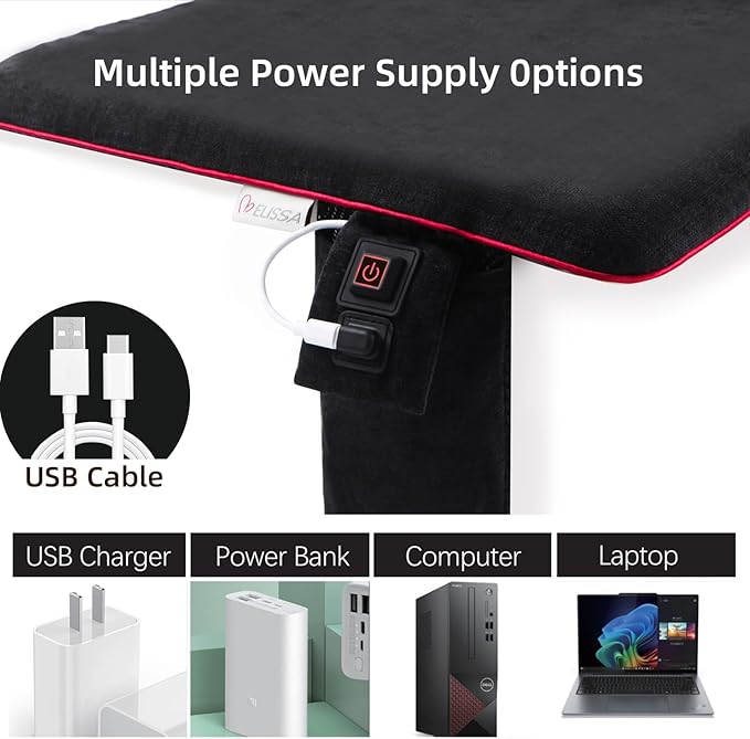 Melissa Portable Heated Seat Cushion with USB, 3 Heat Settings, Foldable Heating Chair Pad for Office, Home, Stadium, outdoor, Camping, Wheelchair – Lightweight & Easy to Carry - 17x17x1.4 inch(Black)