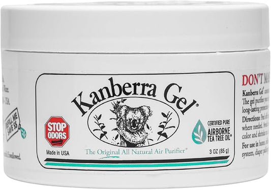 Kanberra Gel 3oz - All-Natural Odor Eliminator & Air Freshener for Home, Car, RV, Boat, Gym Bag | Eco-Friendly, Long-Lasting Tea Tree Oil Formula, Safe for Pets and Family.