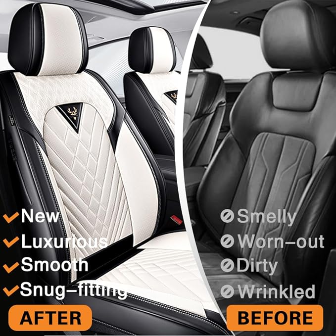 Fit for Dodge Dakota Seat Covers 2000-2011, Nappa Leather, 360° Full Protection, Thick Padding & Memory Foam, Waterproof & Stain-Resistant Car Seat Cover (Full Set with Headrests,Cream White)