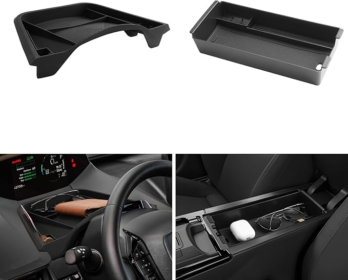 LUWU 2025 2026 Prius Accessories for 2023 2024 2025 2026 Toyota Prius LE/XLE/Limited/Nightshade Dashboard Storage Tray, Center Console Organizer Armrest Console Tray Storage Box Black 2-Pack