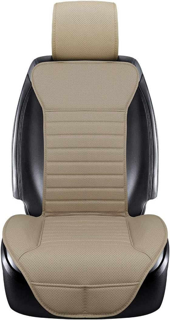 Universal Car Seat Cover PU Leather Car Seat Cushion Driver Seat Cover with Backrest - Car Front Seat Protector Fits 95% of Vehicles-1 Piece (Beige-B)