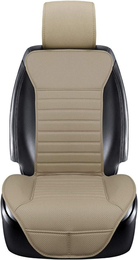 Universal Car Seat Cover PU Leather Car Seat Cushion Driver Seat Cover with Backrest - Car Front Seat Protector Fits 95% of Vehicles-1 Piece (Beige-B)