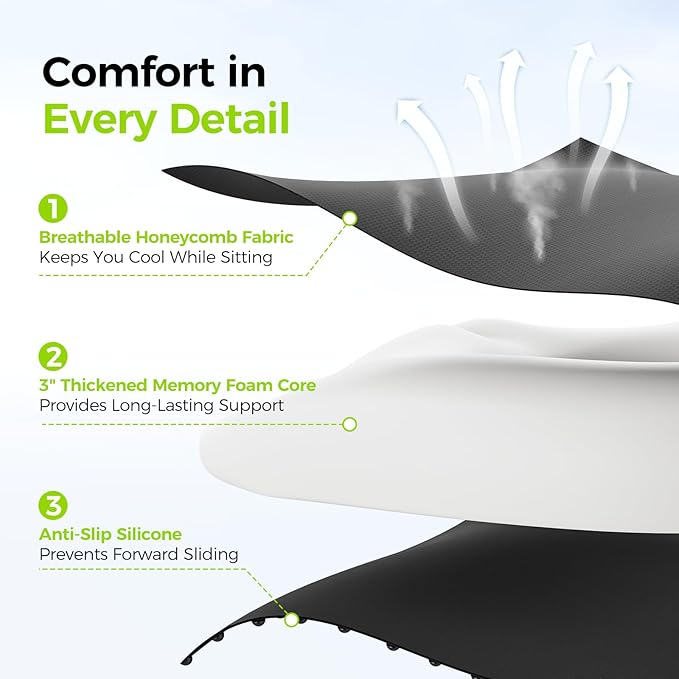 AUVON Sensitive Care Donut Pillow Seat Cushion for Hemorrhoids & Post-Surgery, Sciatica Relief, Donut Chair Cushions with Sloped Design for Thigh Pressure Relief, Memory Foam Lifting Cushions