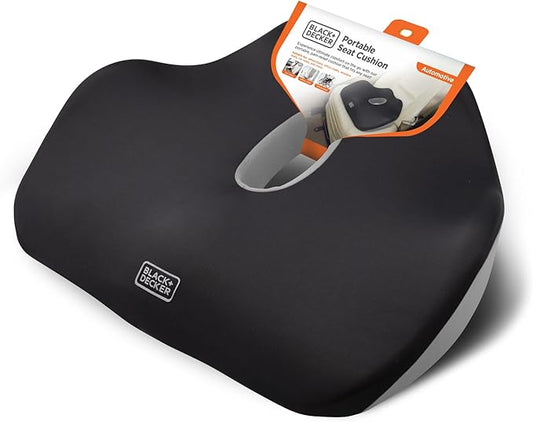 BLACK+DECKER Quilt Knit Car Foam Seat Cushion – Memory Foam Chair Cushion for Office, Car, Wheelchair & Airplane – Ergonomic, Non-Slip, Sciatic Pain Relief, Washable Cover