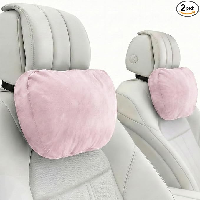 2PCS Car Pillow for Car Neck Pillow for Driving Seat Lumbar Support Soft Cushion with Extra Filling Accessories Back Support for Travel Nap and Trips Sleeping (Light Pink, Head)