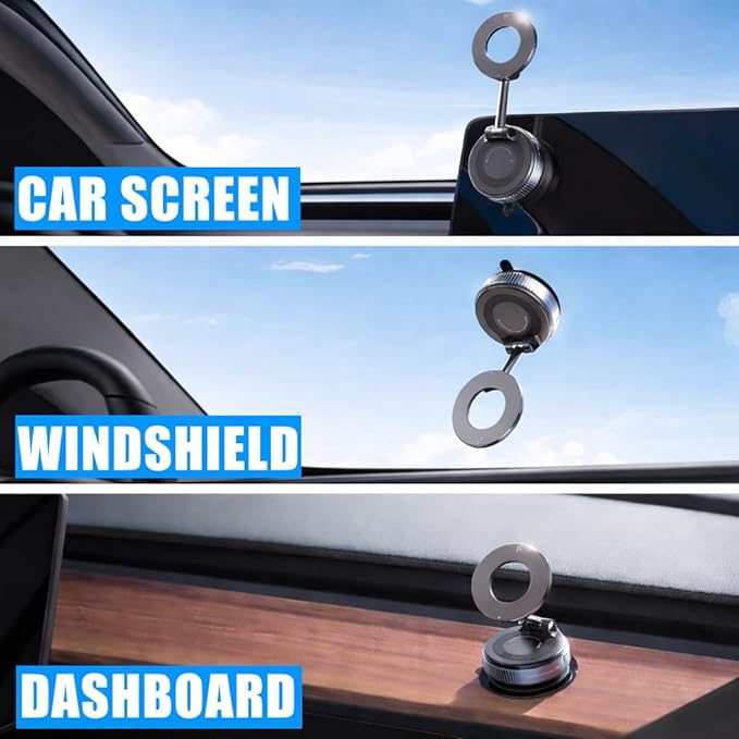 Ryvlan Carmount Vacuum Magnetic Phone Mount for Car– Magsafe Suction iPhone Stand, Content Creator Phone Holder & Car Mount, iPhone Holder for Dashboard & Windshield, Suction Cup Samsung Stand