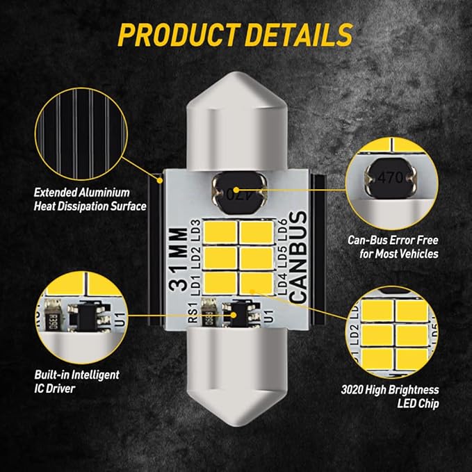 AUXITO Upgraded 1.25 inch 31MM DE3175 DE3021 Canbus Error Free Festoon LED Bulbs for Interior Car License Plate Dome Map Door Courtesy Maker Lights Xenon White, Pack of 2