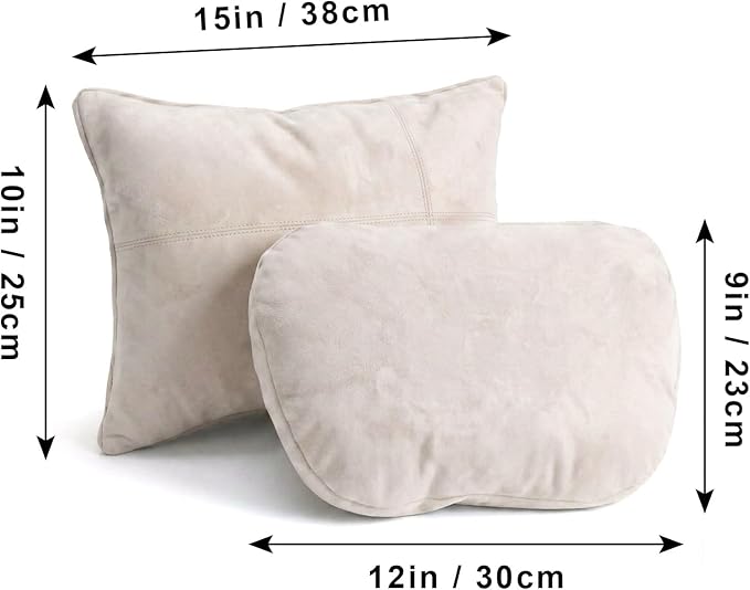 2PCS Car Pillow for Car Neck Pillow for Driving Seat Lumbar Support Soft Cushion with Extra Filling Accessories Back Support for Travel Nap and Trips Sleeping(Beige, Head and Lumbar)