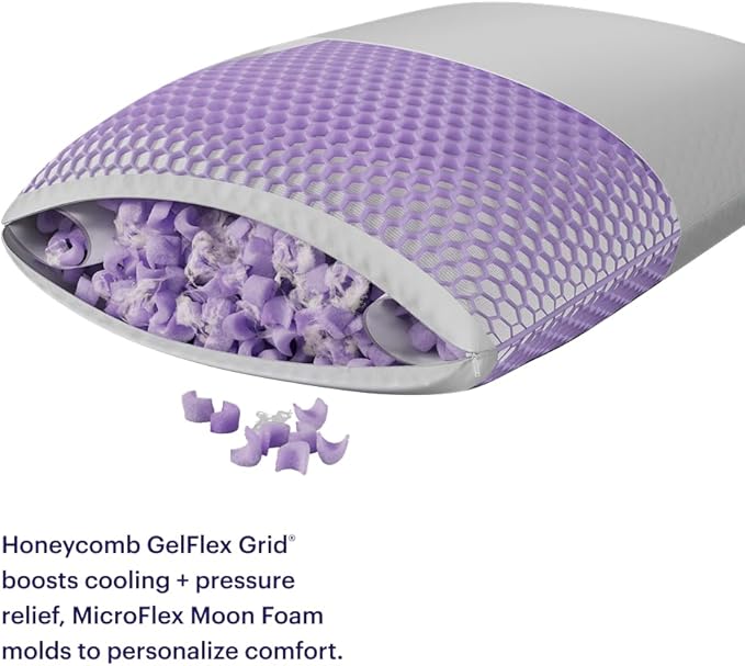 Purple Freeform Pillow - King Size, Customizable Support with GelFlex Grid & MicroFlex Moon Foam - Pressure Relief, Cooling, Extra Filling & Adjustable Height