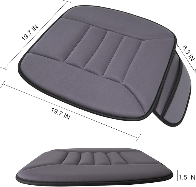 Premium Car Seat Cushion, Driver Cushion with Comfort Memory Foam & Non-Slip Rubber Bottom, Car Seat Pad Works with 95% of Vehicles and Office Chair or Home (Grey)