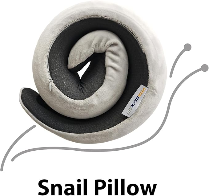 Snail Flexible Neck Pillow, Premium Memory Foam Travel Pillow, 360°Ergonomic Design, Asymmetrical Sides, Suitable for Flight, Car, Office, Washable Pillowcase (Grey)