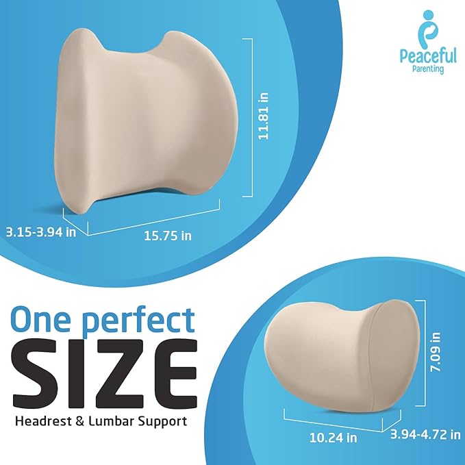 Lumbar & Neck Support Pillow Kit - Beige - Back & Neck Support Pillow for Car & Office Chair - Memory Foam Pillow - Ergonomic Pillow for Neck & Back Pain Relief