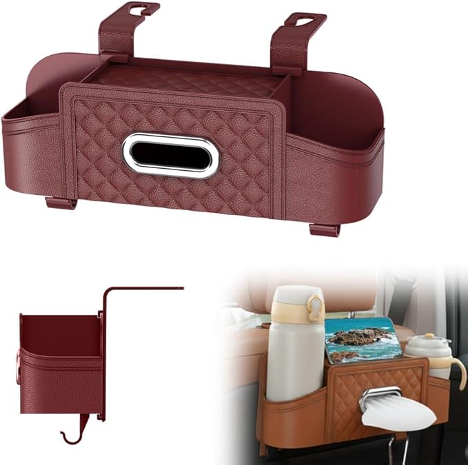 3-in-1 Car Backseat Organizer, Multifunctional Back Seat Car Organizer, Storage Box with Drink Cup Holder Tissue Box, for Hold Phone,Snacks, Drinks, Handbag (Black)