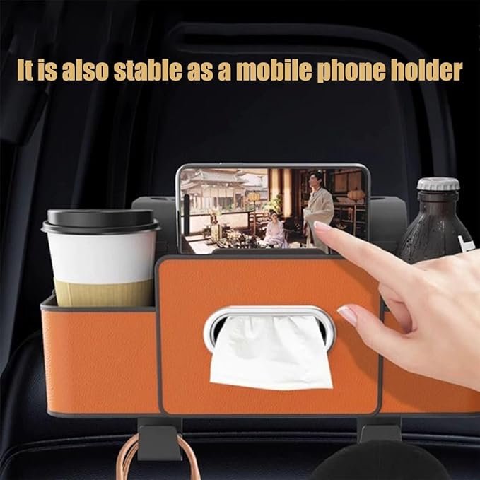 3-in-1 Car Backseat Organizer–Keep Your Ride Clean Organized, Car Organizers and Storage Box Behind Seat, Multifunctional Hanging Cars Organizer and Storage Box with Cup Holder & Tissue Boxs (Black)