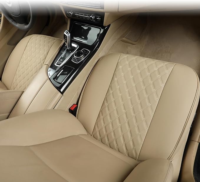 Black Panther PU Car Seat Cover, Front Bottom Seat Protector Compatible with 95% Vehicles,Anti-Slip & Full Wrapping Bottom (W 21.26''×D 20.86”)(1Piece,Dark Beige)