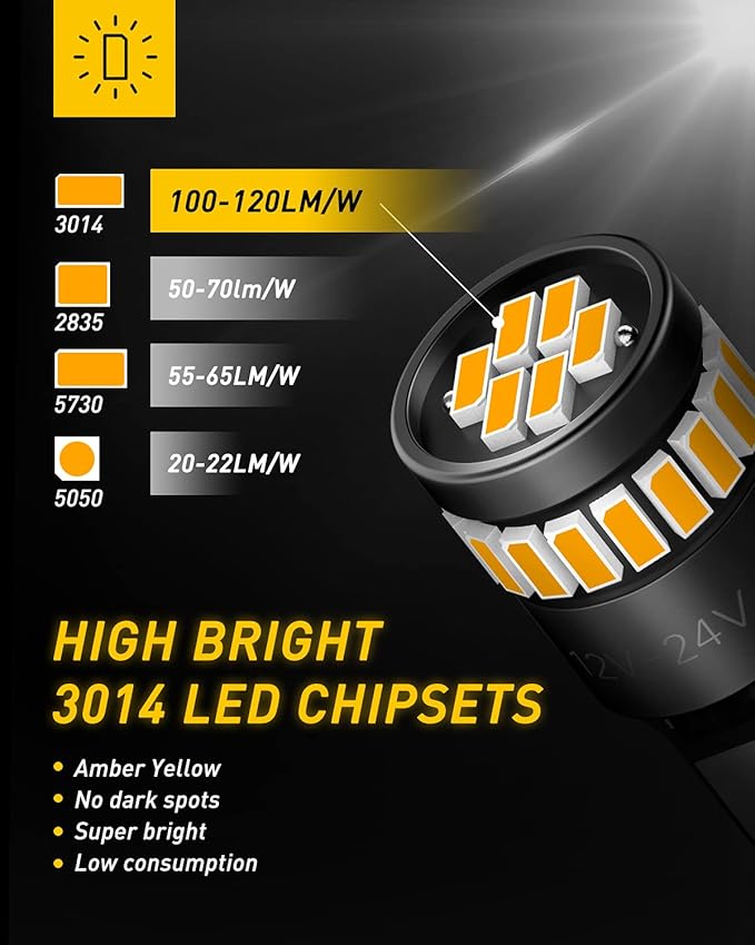 AUXITO 194 LED Light, Amber Yellow 168 2825 W5W T10 Wedge LED Replacement Light Kit Error Free for Car Dome Map Door Parking License Plate Marker Lights, Pack of 10