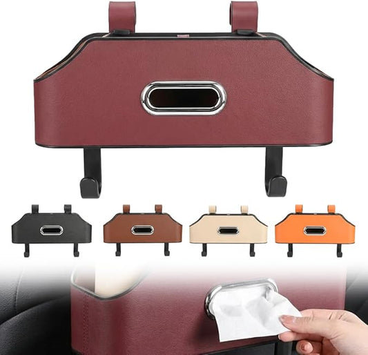 3-in-1 Car Backseat Organizer, 2026 Multifunctional Car Back Seat Storage Organize Box with Cup Holder Tissue Box, for Hold Phones, Snacks, Drinks, Handbags (Red)