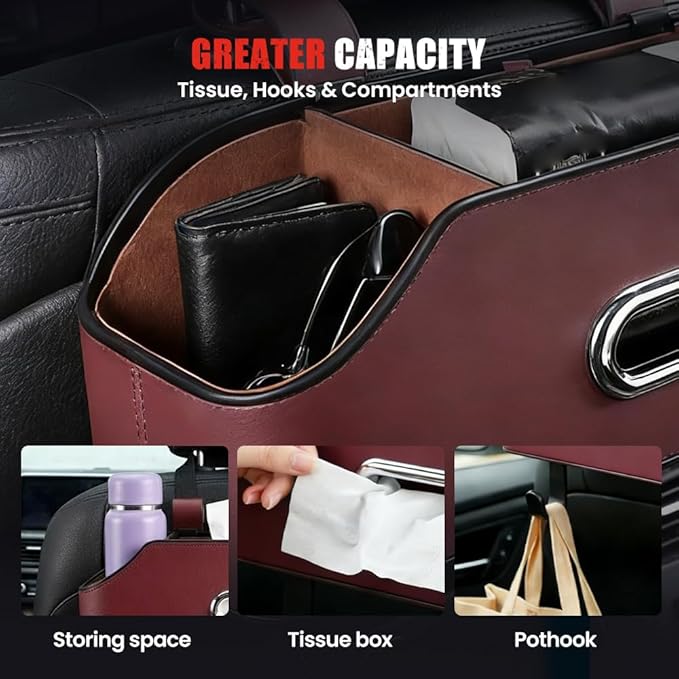 3-in-1 Car Backseat Organizer, 2026 Multifunctional Car Back Seat Storage Organize Box with Cup Holder Tissue Box, for Hold Phones, Snacks, Drinks, Handbags (Orange)