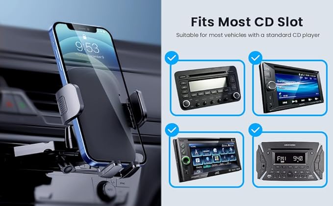 Qifutan Metal CD Slot Phone Holder Mount for Car - Upgraded Thick Cases Friendly iPhone Holder for CD Player - Fits All Smartphones