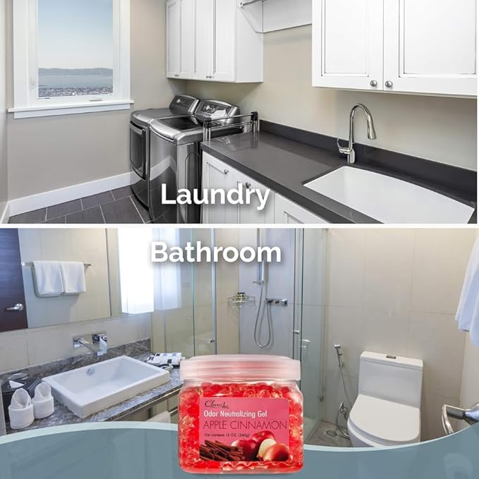 Clear Air Odor Eliminator Gel - 12 oz, Pack of 2 - Air Freshener Made with Essential Oils - Eliminates Odors in Bathrooms, Cars, Boats, RVs & Pet Areas - Apple Cinnamon Scent