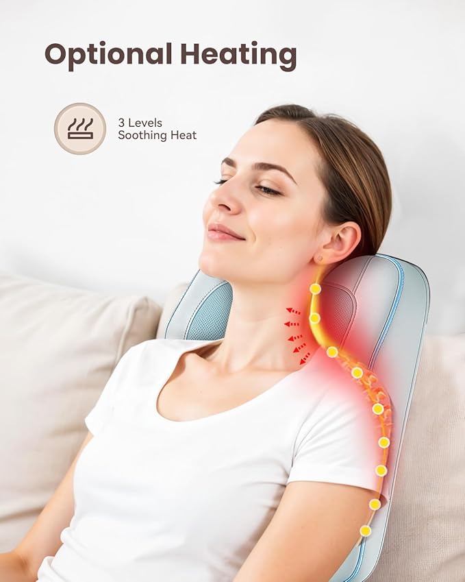COMFIER Shiatsu Back Massager with Heat, Deep Kneading Neck & Back Massager, Adjustable Intensity Heated Massage Pillow for Shoulder, Lower Back, Lumbar, Gift for Men & Women