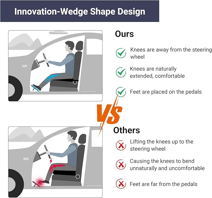 Adult Booster Car Seat Cushion, Wedge Memory Foam Pad for Driving Seat, Effectively Increase Height by 3.94 inch, Car Travel Accessories for Long Trips, (Black)